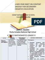 2014 Division Mid-Year Inset On Content and Pedagogy For Secondary Mathematics Education