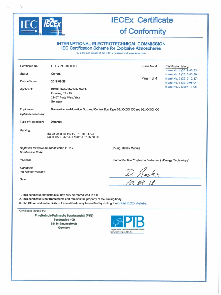 Iecex PTB 07.0060 | PDF