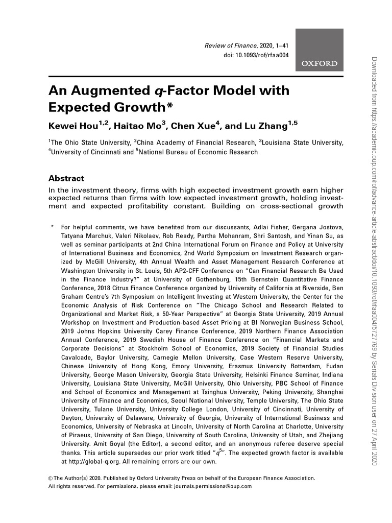 An Augmented QFactor Model With Expected Growth Kewei Hou, Haitao Mo