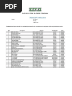 Material Certification: QTY Description Material Heat Number P/O #