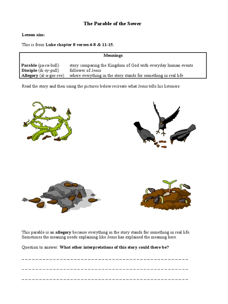 1 Worksheet On Parable of The Sower | PDF | Philosophy | Self-Improvement