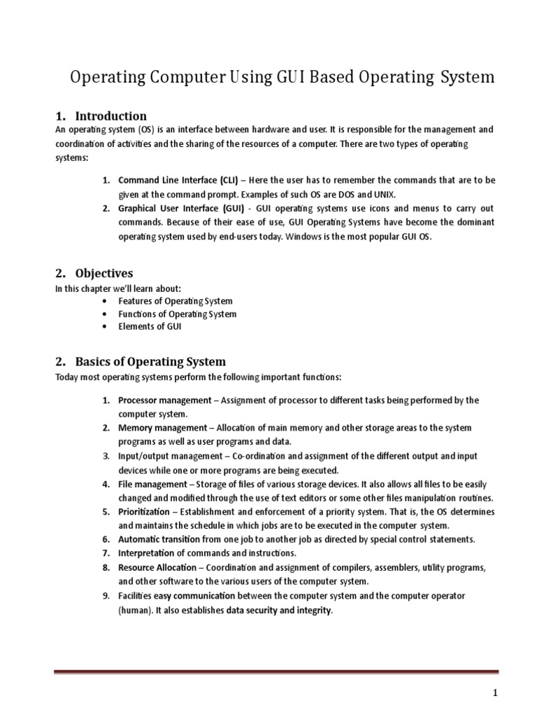 Operating Computer Using Gui Based Operating System | PDF | Graphical ...