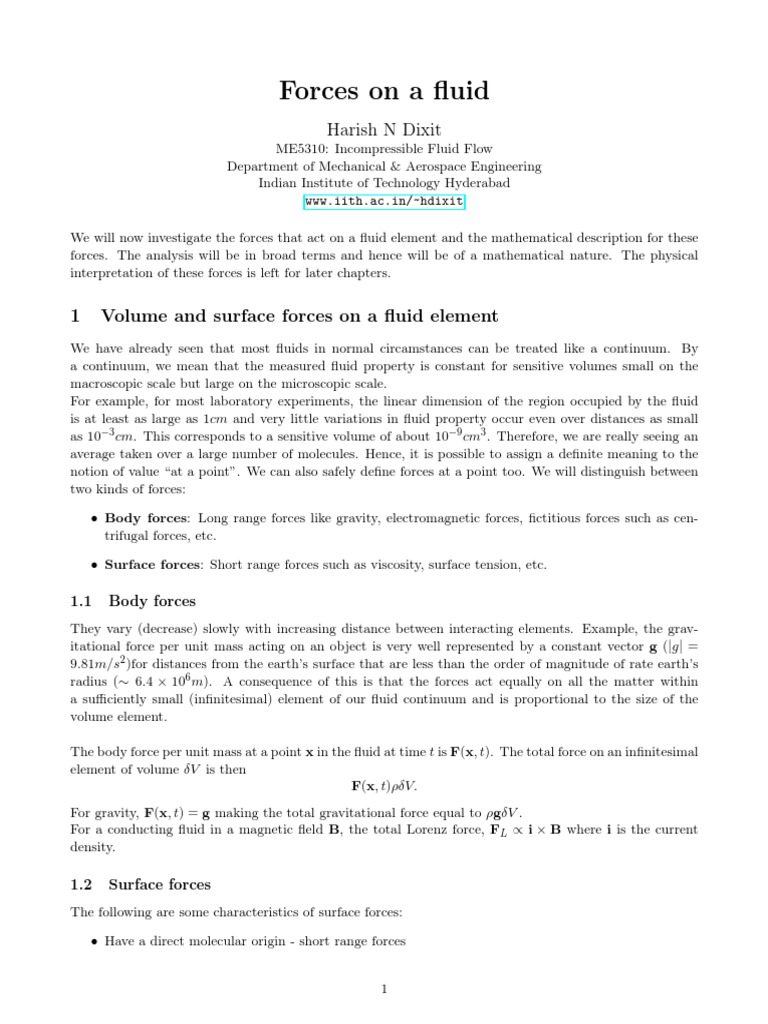 Forces on a Fluid: An Analysis of the Volumetric and Surface Forces ...