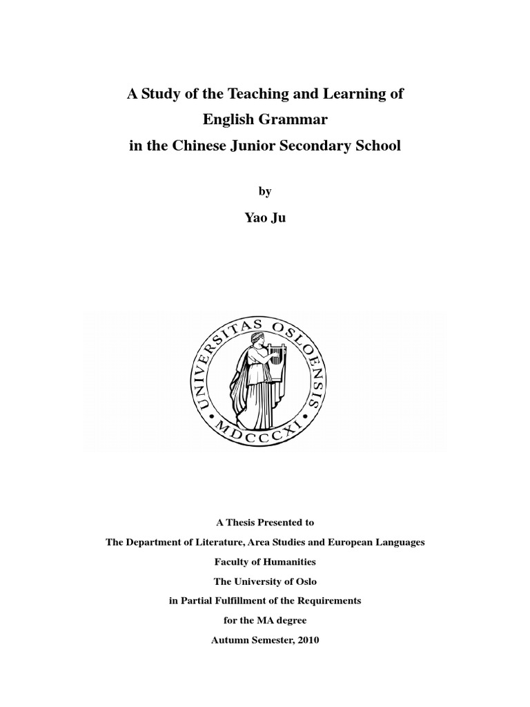 A Study of The Teaching and Learning of English Grammar in The Chinese ...