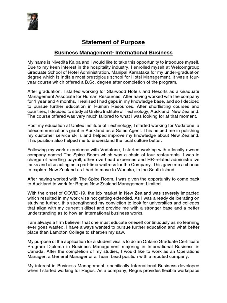 Statement of Purpose for Canada Visa | PDF | International Student