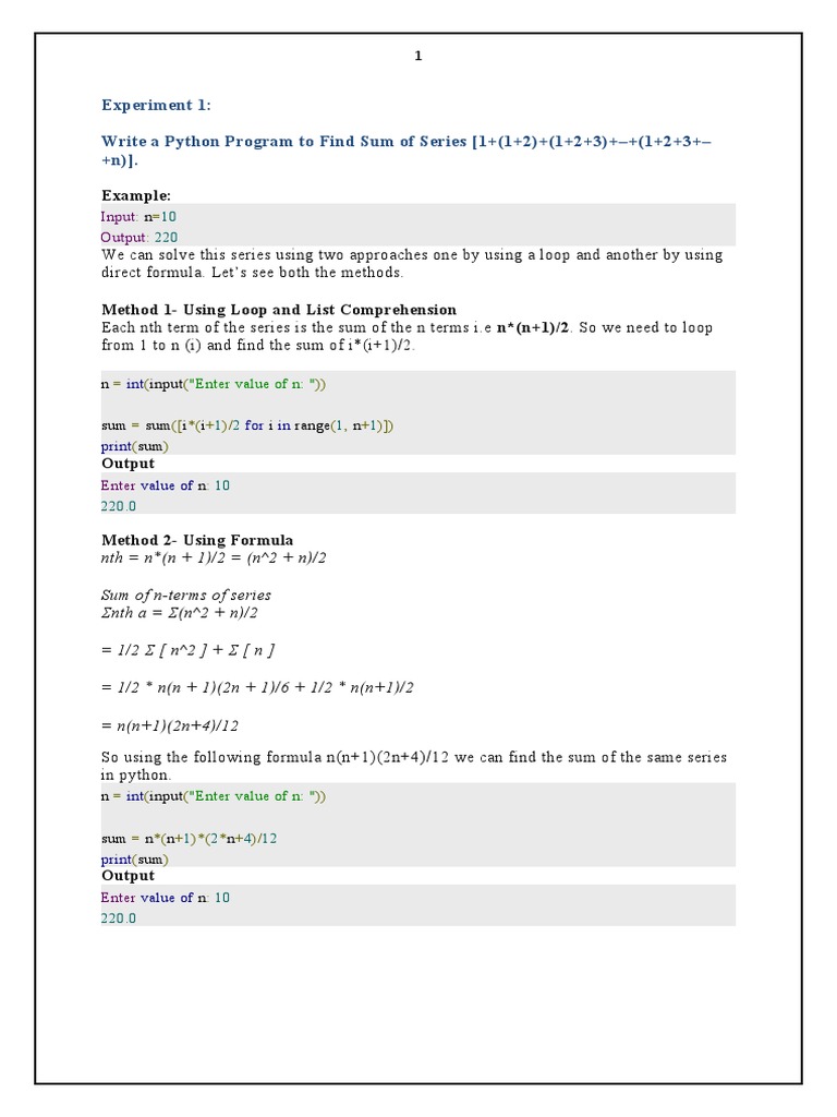 Experiment 1: Write A Python Program To Find Sum of Series (1+ (1+2 ...