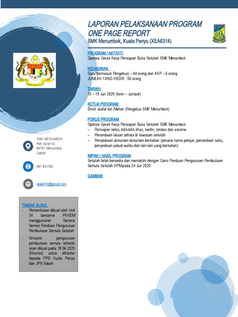 Laporan One Page Program Sekolah | PDF