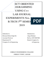 Object Oriented Programming Using C++ Lab Journal Experiments Nos. 9 & 11 B.Tech 3 Semester 2019