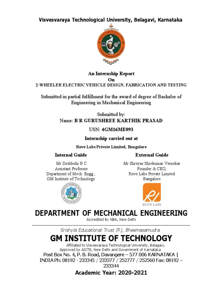 4GM16ME093 Internship Report PDF Brake Electric Motor