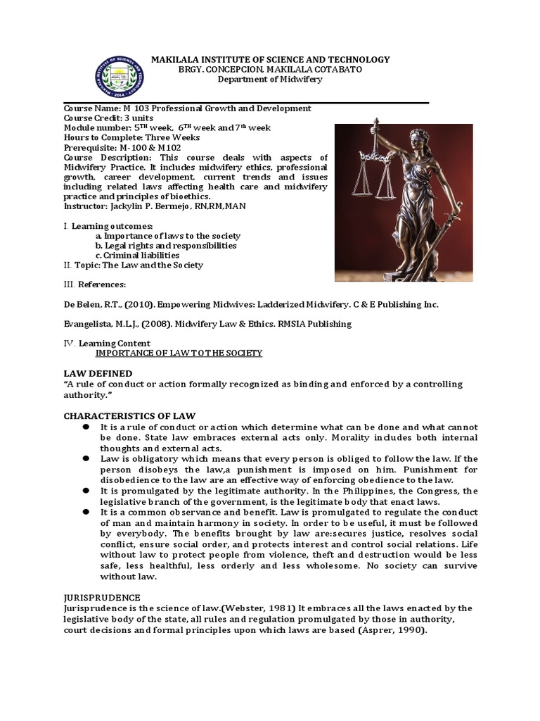 Makilala Institute of Science and Technology Law Defined PDF