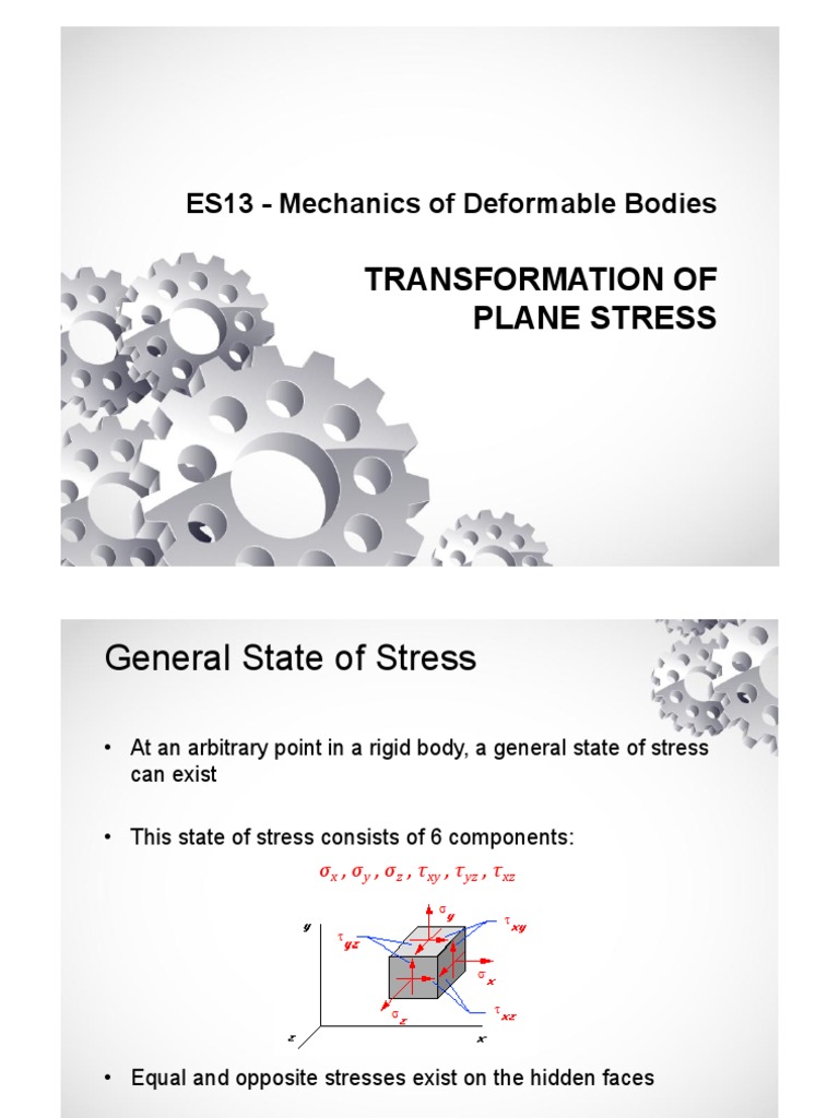 Transformation of Plane Stress | PDF | Stress (Mechanics) | Materials ...