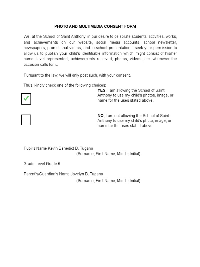 Student Multimedia Consent Form | PDF | Social Science