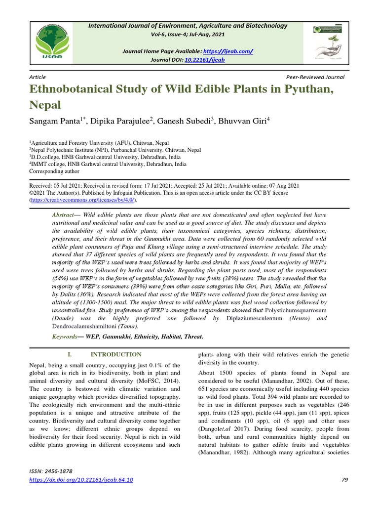 Ethnobotanical Study of Wild Edible Plants in Pyuthan, Nepal | PDF ...