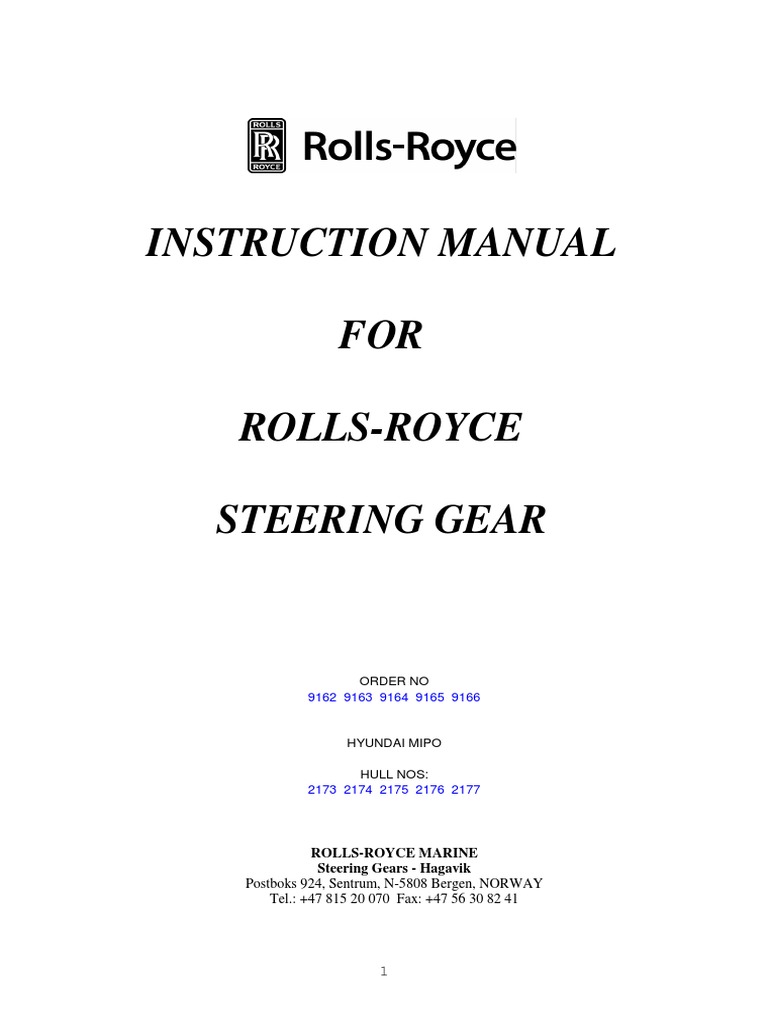 Instruction Manual FOR RollsRoyce Steering Gear PDF Valve Pump
