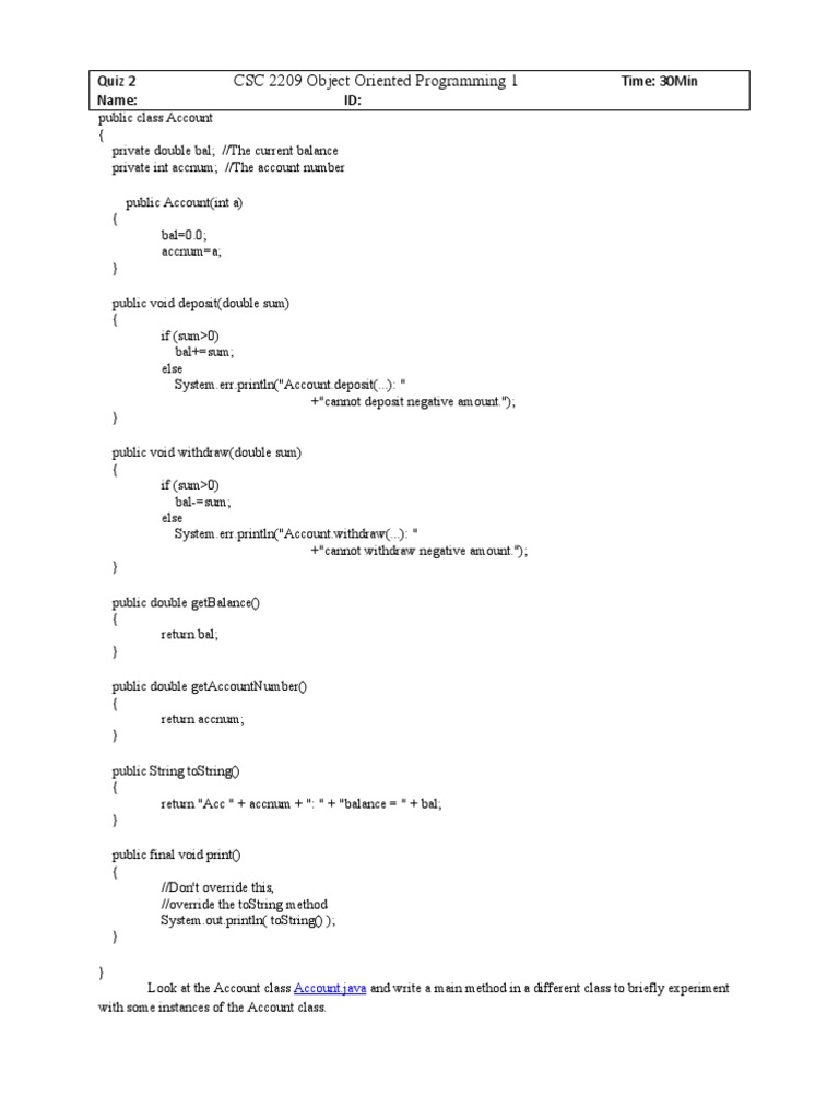 CSC 2209 Object Oriented Programming 1 | PDF | Method (Computer ...
