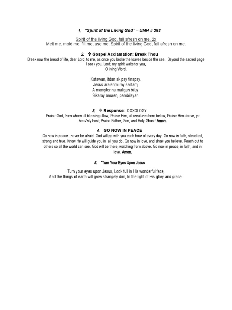 Spirit of the Living God Lyrics UMH 393 | PDF