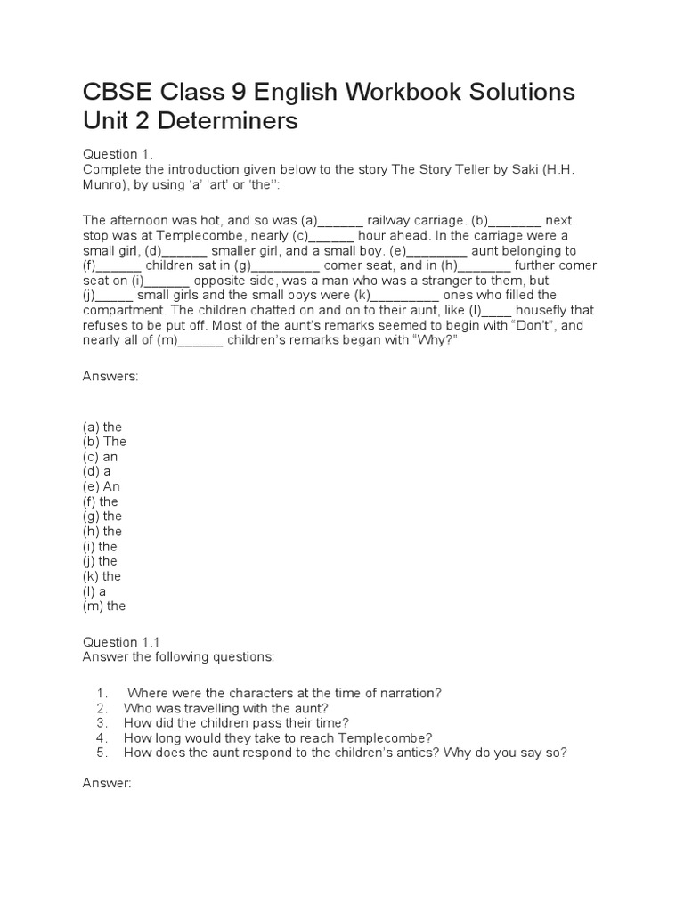 CBSE Class 9 English Workbook Solutions Unit 2 Determiners | PDF | Computer  Virus | Mobile Phones