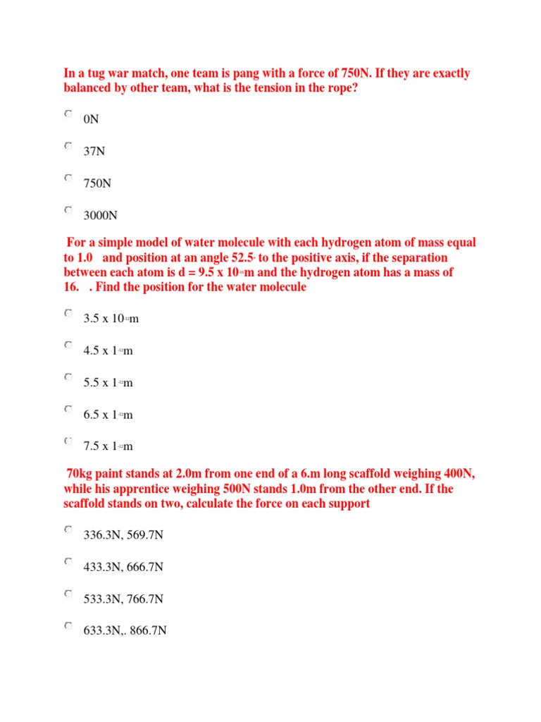 PHY 113 Practice Questions and Solutions | PDF | Force | Acceleration