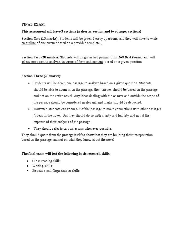 Final Exam Assessment Format | PDF | General Fiction