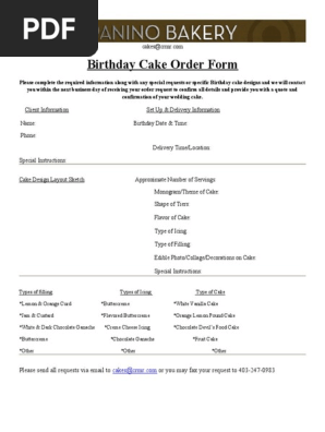 Cake Order Form Template