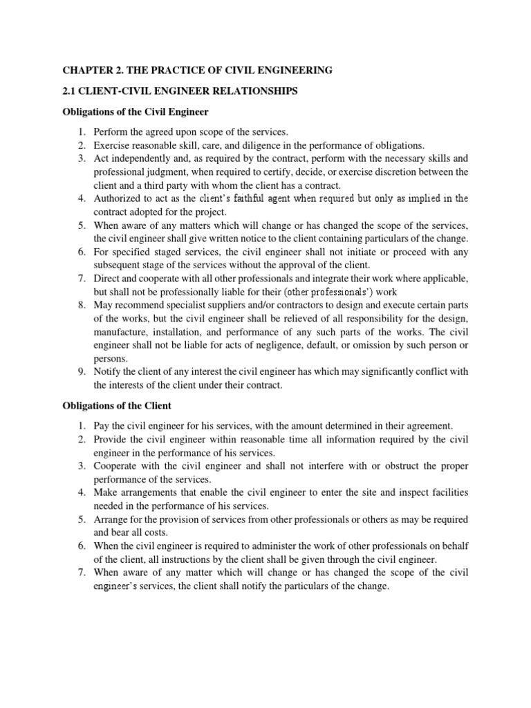 Civil Engineer Client Obligations & Services | PDF | Damages | Legal ...
