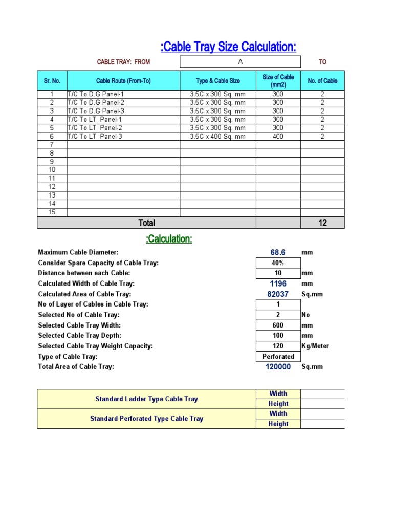 cable Tray Size Calculation | PDF | Equipment | Nature