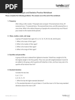 Chapter 10 - Data Analysis and Statistics Practice Worksheet