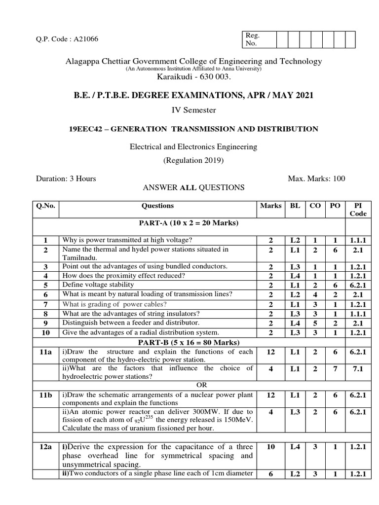 Electricity Generation and Distribution Exam | PDF | Electric Power ...