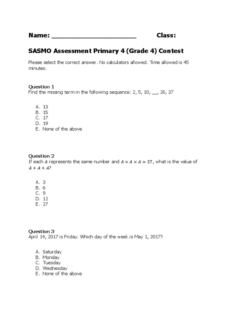 P4 Assessment Paper - 2017 15 Questions | Download Free PDF | Area