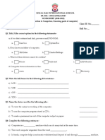 Holiday Homework Computer Worksheet Class III