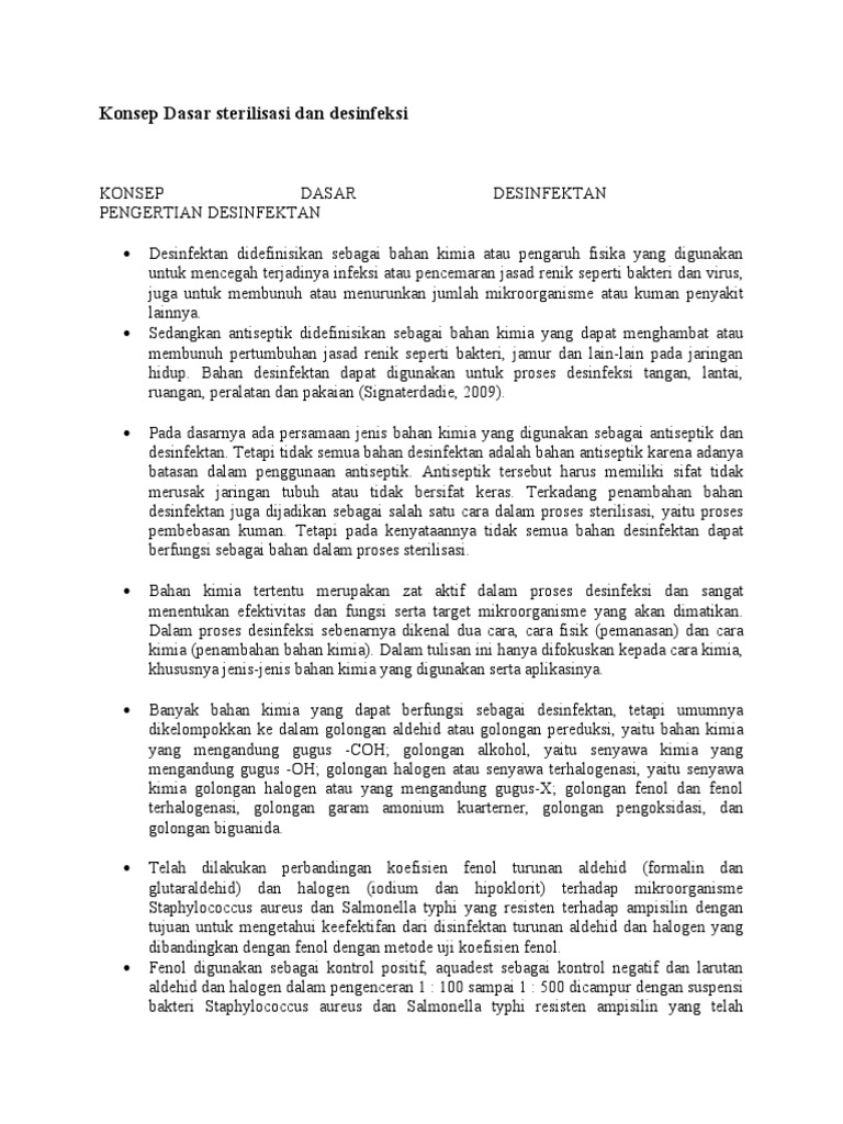 Konsep Dasar Sterilisasi Dan Desinfeksi | PDF