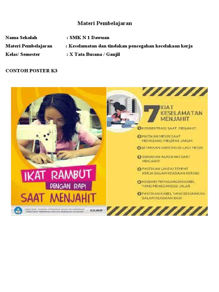 Poster K3 untuk Lab Tata Busana | PDF