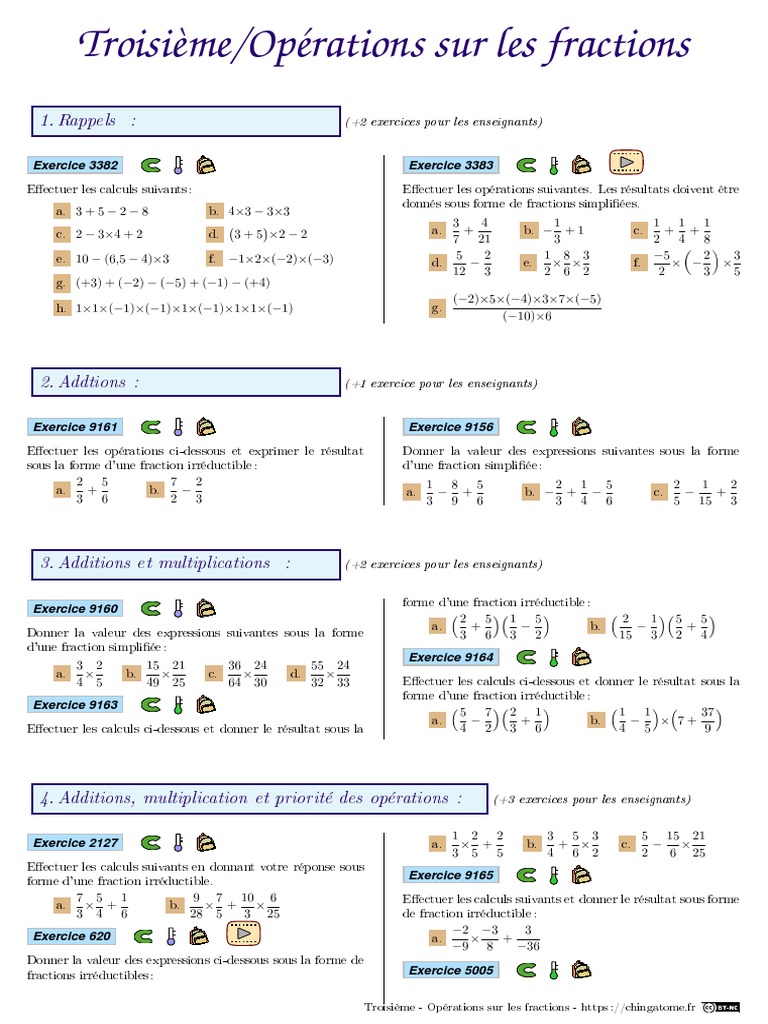 Exercice Fraction Cm1 Avec Correction Chingatome 3eme Operations Sur Les Fractions | PDF | Mathématiques  élémentaires | Nombre