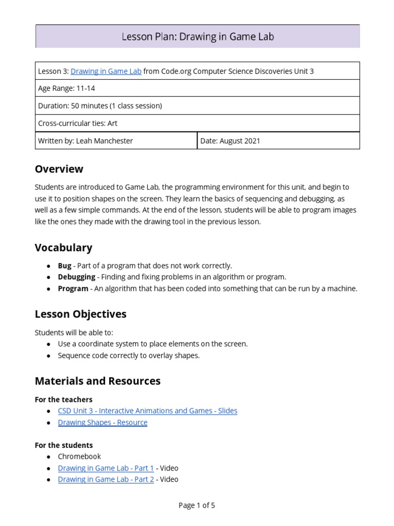 Drawing in Game Lab | PDF | Computer Programming | Computing