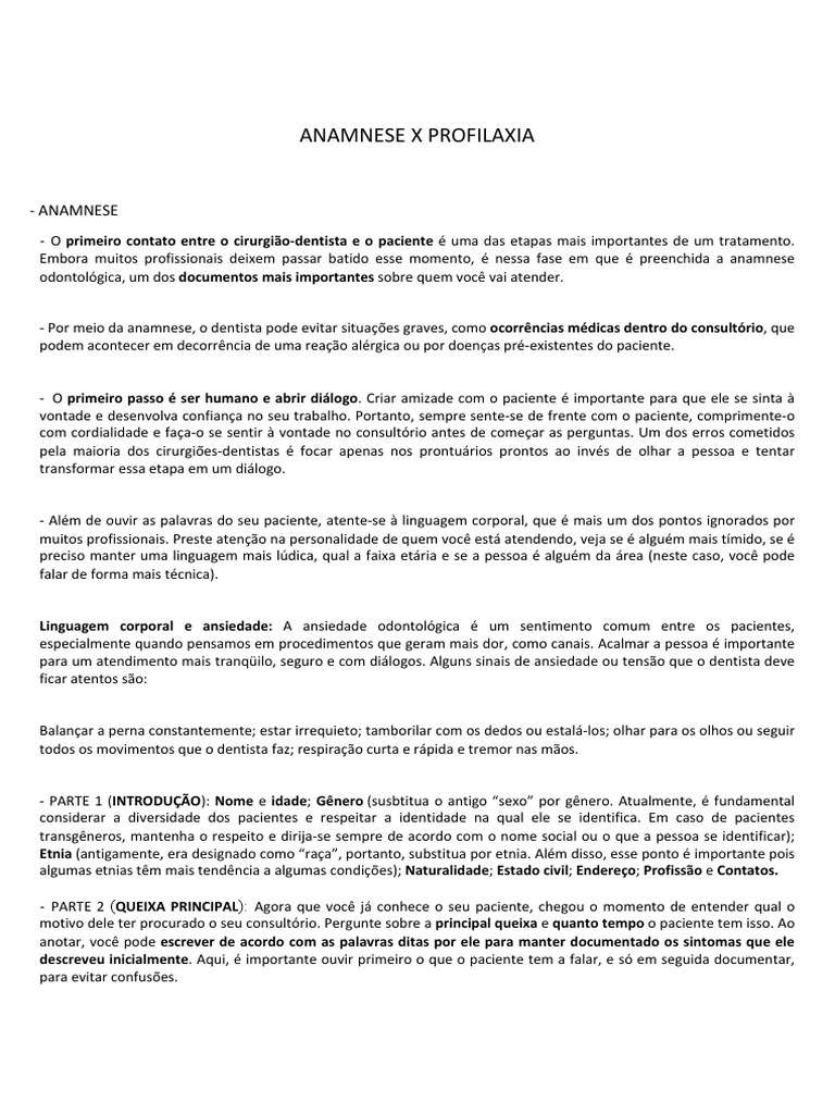 Anamnese X Profilaxia, PDF, Odontologia