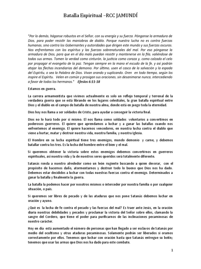 La Armadura de Dios en la Batalla Espiritual | PDF | Oración | Sacramentos