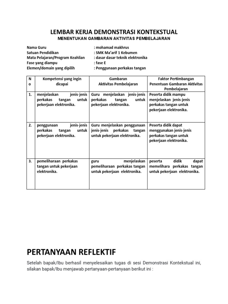 Lembar Kerja Demonstrasi Kontekstual | PDF
