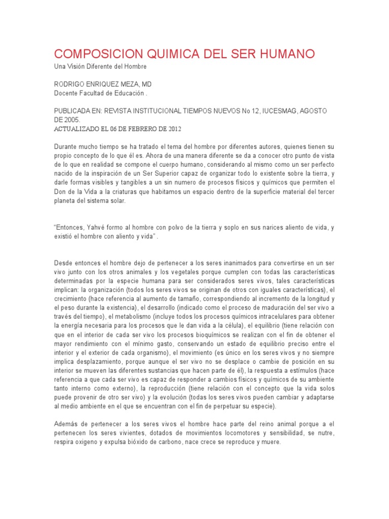 Composicion Quimica Del Ser Humano | PDF | Biología Celular) | Cuerpo ...