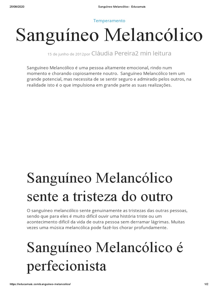 Sanguíneo Melancólico - Educamais | PDF | Autoajuda, image size:768x1024