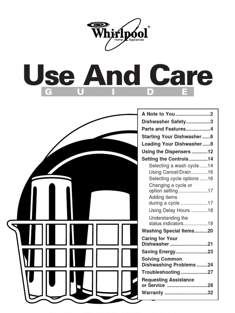 Use and Care Guide - whirlpool dishwasher | Dishwasher | Domestic