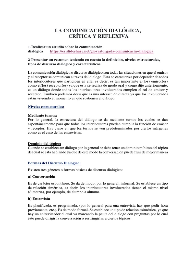Características de la Comunicación Dialógica | PDF | Conversacion ...