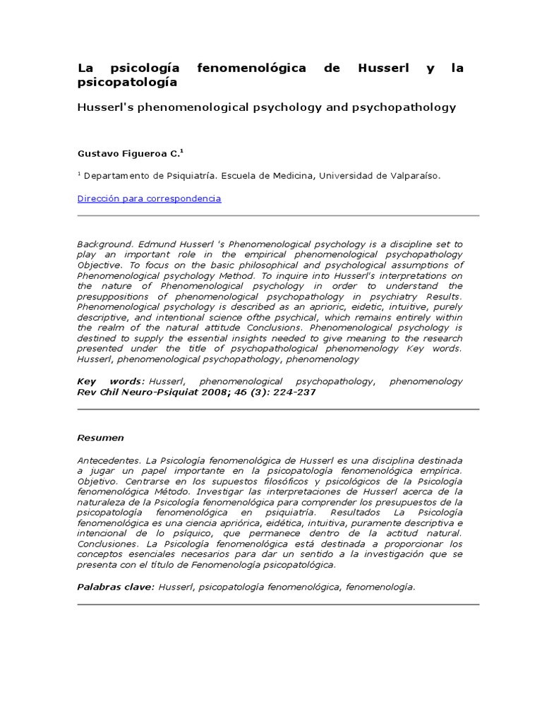 La Psicología Fenomenológica de Husserl y La Psicopatología PDF