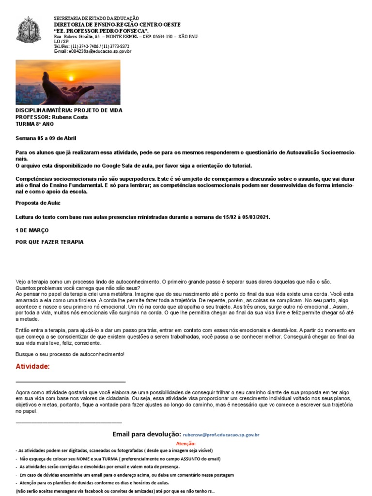 Projeto de Vida - 8 - Ano | PDF