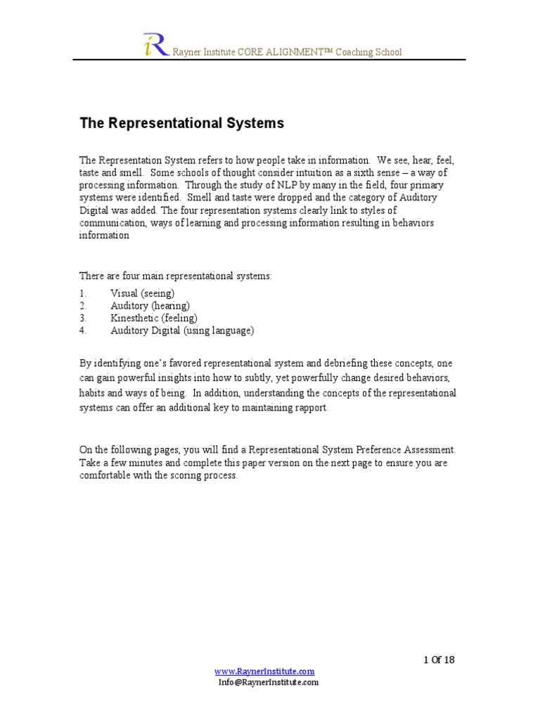 The Representational Systems: Rayner Institute CORE ALIGNMENT™ Coaching ...