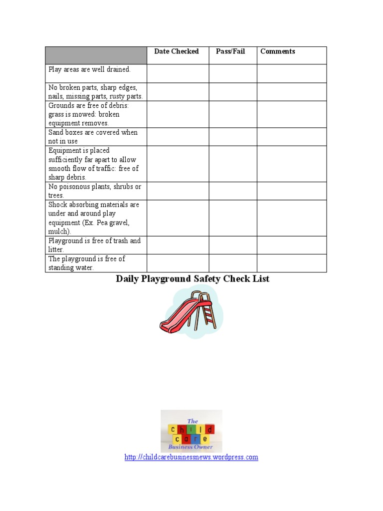 Playground Checklist | PDF for Free Printable Playground Inspection Checklist