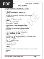 Assignment Using VI-EDITOR Do The Following Exercise: Assignment-Linux Class - Bca Ii YEAR (2016-17)