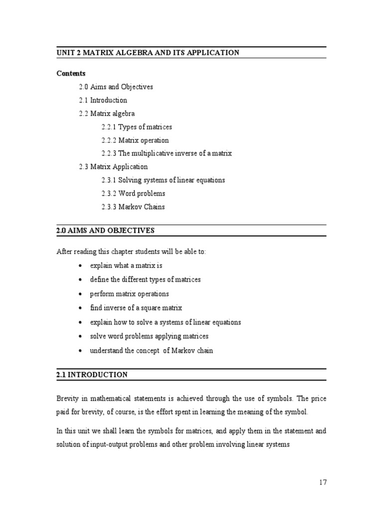 Unit 2 (Matrix, Algebra & Its Application) | PDF | Matrix (Mathematics ...