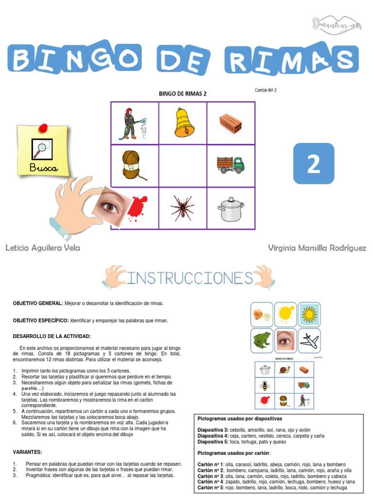 Bingo de Rimas para Niños | PDF | Juegos de azar | Juegos de azar