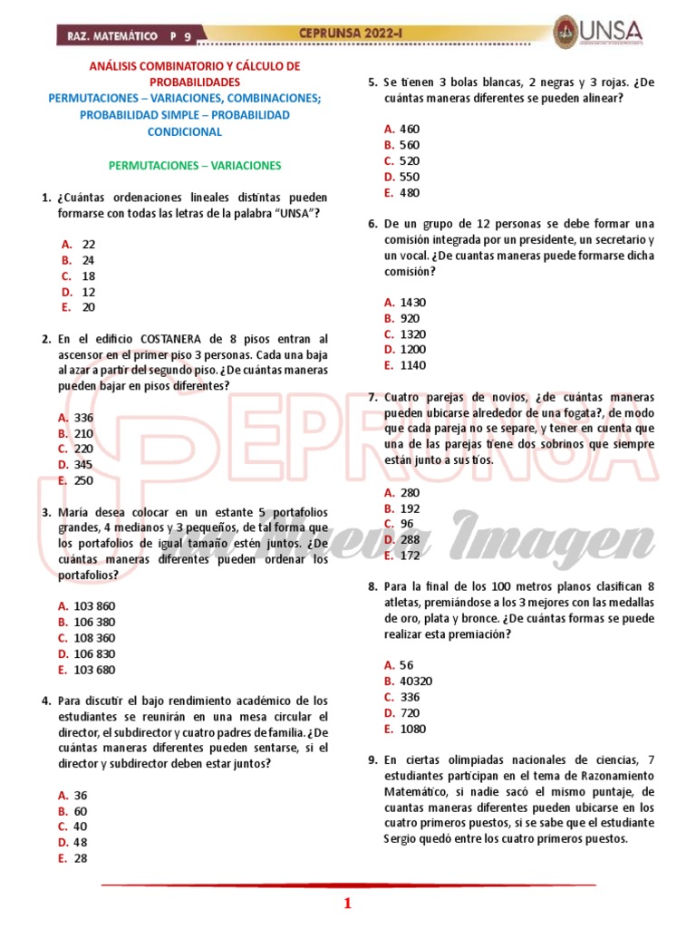 Análisis Combinatorio y Probabilidades | PDF