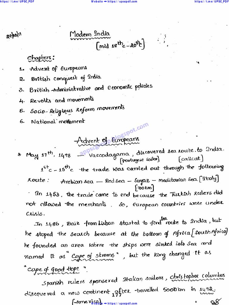 Modern History UPSC Handwritten Notes | PDF